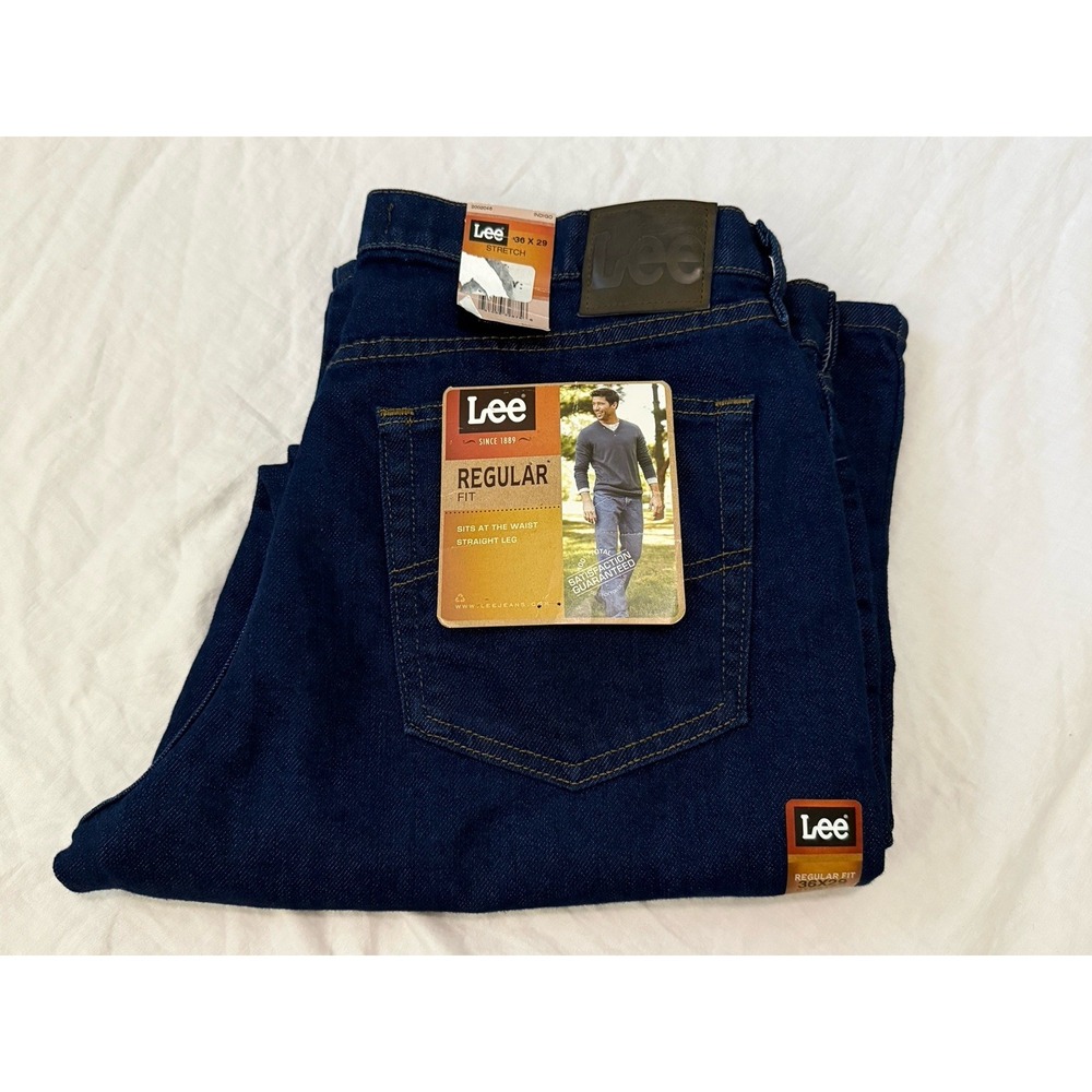Lee Jeans Mens Regular Fit Straight Leg Comfort Stretch 36x29 Dark Blue NEW